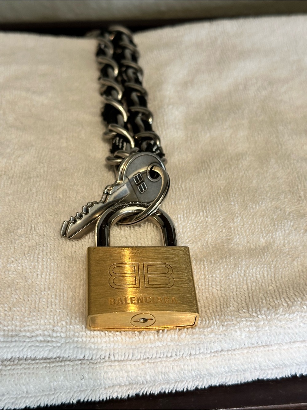 Balenciaga Gold Padlock Key Charm on Chain
